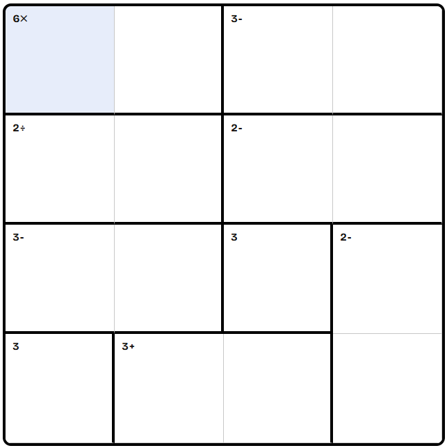 4 by 4 KenKen puzzle preview