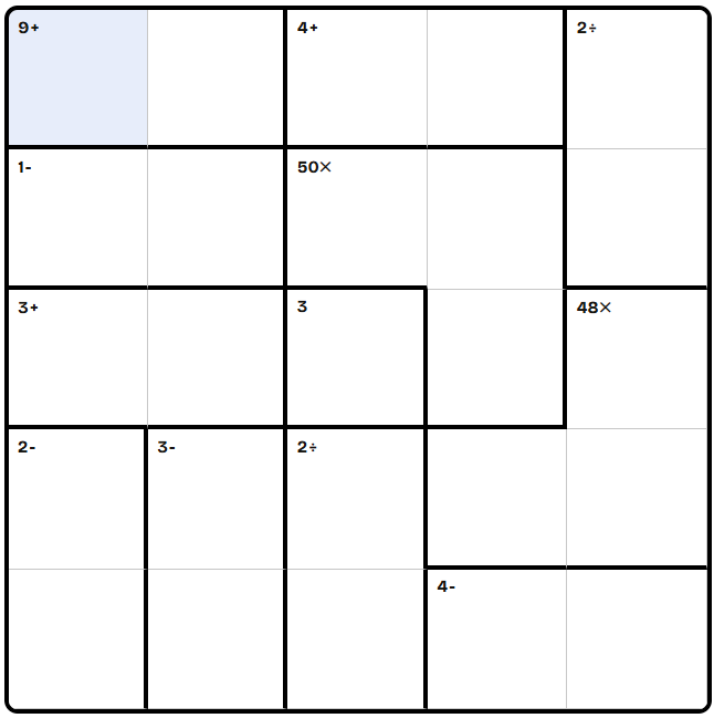 5 by 5 KenKen puzzle preview