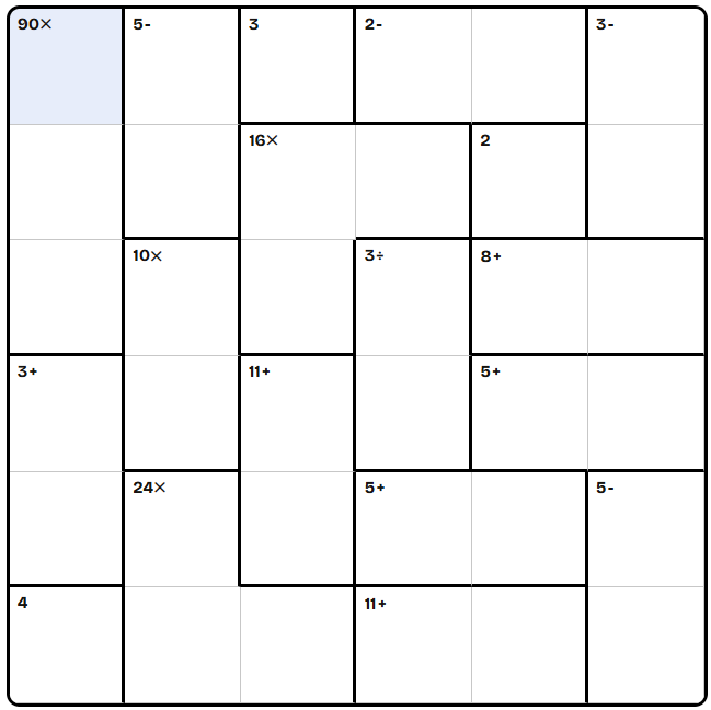 6 by 6 KenKen puzzle preview