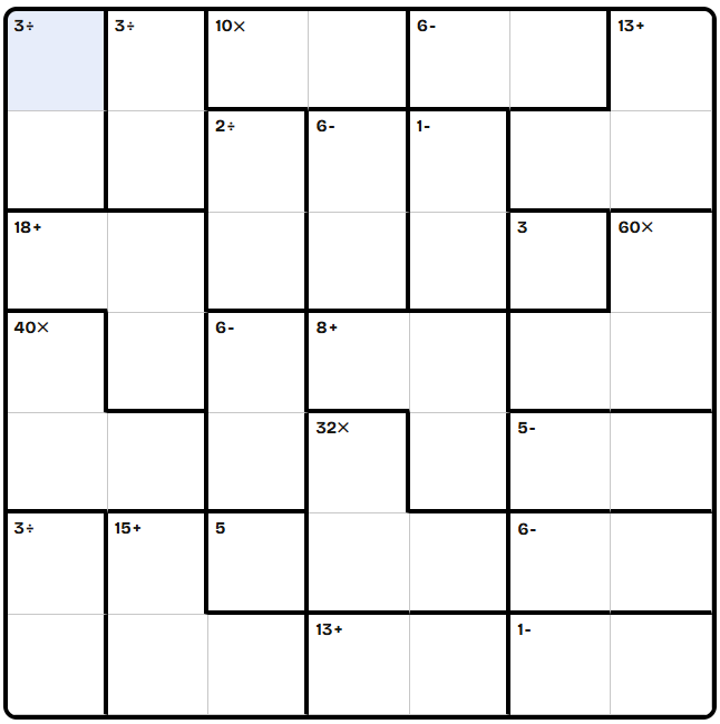 7 by 7 KenKen puzzle preview
