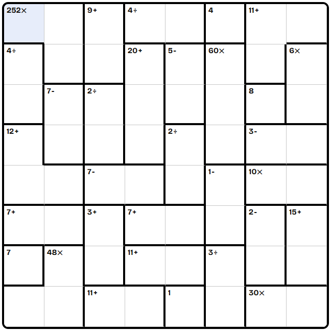 8 by 8 KenKen puzzle preview