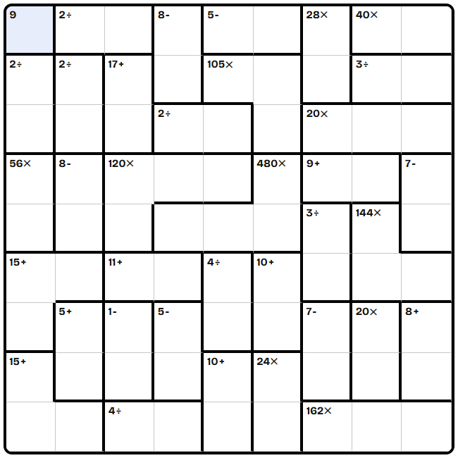 9 by 9 KenKen puzzle preview